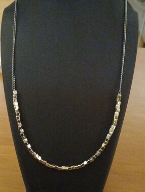 Silver-Tone Square Metal Beaded Chain Necklace
